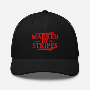 Marked by Stripes black trucker hat – red embroidered Christian front design